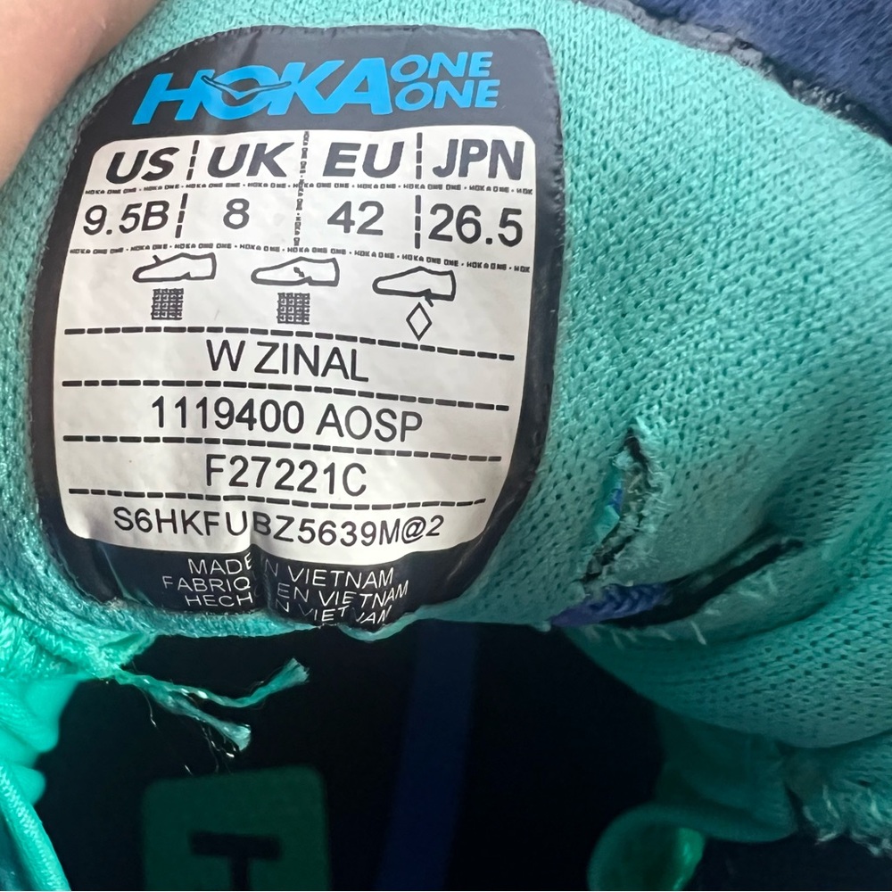 Hoka One One Zinal Womens Size 9.5 B Teal Running Shoes Atlantis Outer Space - Picture 13 of 13